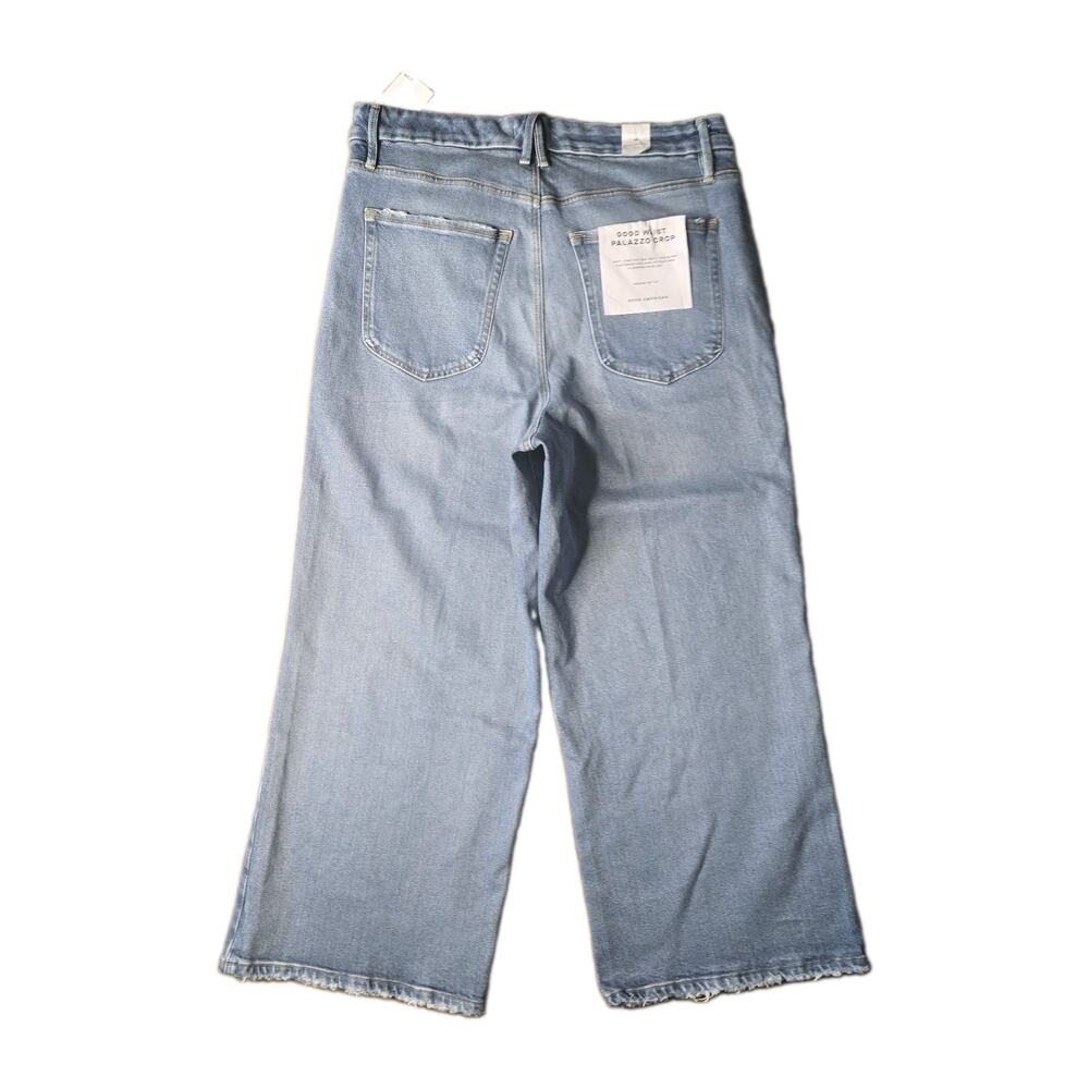 Good American Good Waist Palazzo Crop Wide Leg Blue Denim Jeans, Size 16 NWT - Picture 4 of 10